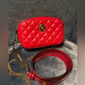 Versace Red Medusa Quilted Leather Crossbody Camera Bag/belt bag